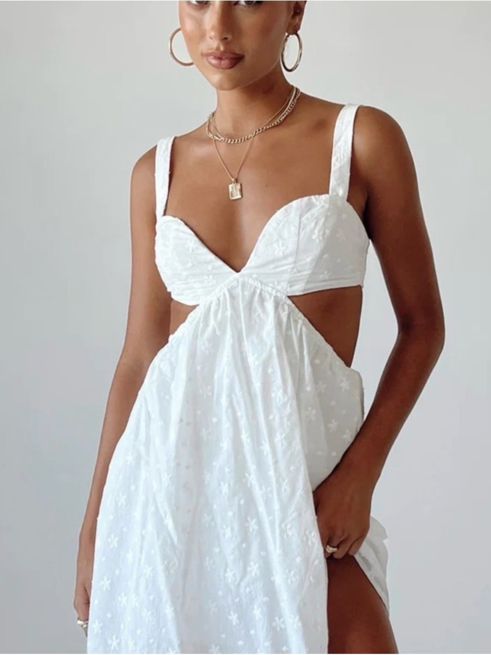 Princess Polly Khalia Mini Dress White Floral Embroidered Cutout NWT US 4
